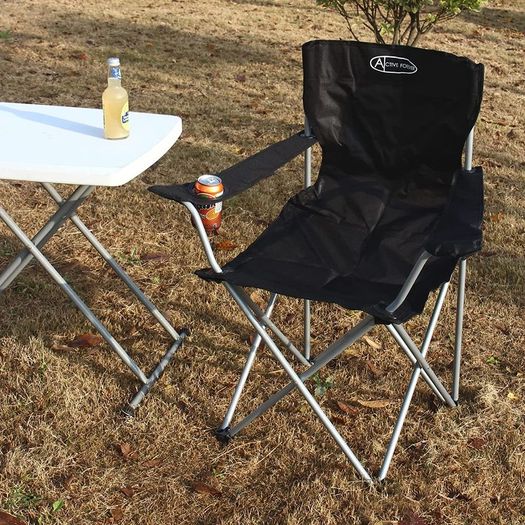 Outdoor Folding Camping Chair with Cup Holder Storage Bag, Lightweight Portable for Beach, Barbecue, Fishing (Black)