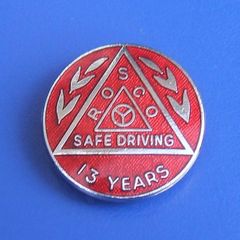 ROSCo (Safe Driving Award Scheme) - 13 years accident-free driving - merit award badge (1970's / 1980's)