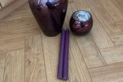 Purple Vase, Tea Light Holder &amp; Two Purple Dinner Candles