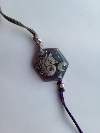 Handmade sterling silver bracelet with resin - sleeping fox from Ksenia.art