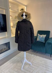 Reduced Black Hooded Long Winter Coat from Zara Size Small UK 8 / EU 36