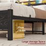 Double Bed Frame with LED Lights/Charging Station,4ft6 Metal Platform Bed Frame with Storage Headboard/Mattress Foundation/Metal Slat Support/No Box Spring Needed,Under-bed Storage,Black Bed Image 3