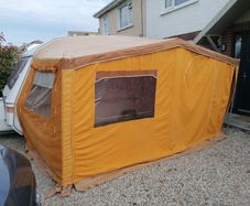 Vintage retro caravan awning. Cotton canvas