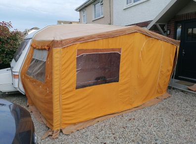 Vintage retro caravan awning. Cotton canvas