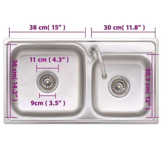 Camping Sink Double Basins with Tap Stainless Steel