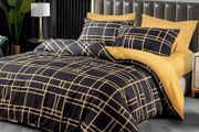 MULTIPLE SIZES AVAILABLE Double Duvet Set Black &amp; Gold Doublesided Bedding Set 3 PCS With Pillowcases Ultra Soft Anti Allergic Non Iron Luxury Microfiber (Black, Double (200 x 200 cm))