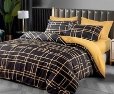 MULTIPLE SIZES AVAILABLE Double Duvet Set Black & Gold Doublesided Bedding Set 3 PCS With Pillowcases Ultra Soft Anti Allergic Non Iron Luxury Microfiber (Black, Double (200 x 200 cm))