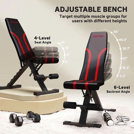 Foldable Weight Bench, Adjustable Incline Flat Bench Press with 6-Level Backrest, 4-Level Seat, Leg Extension