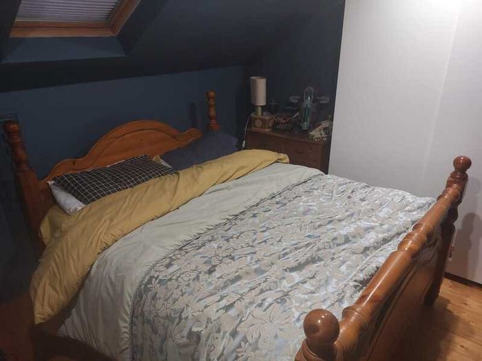 Pine Bed + mattress with FREE lockers and dresser for sale
