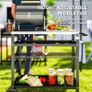 BBQ Trolley with Stainless Steel Top Adjustable Shelf, Outdoor Kitchen BBQ Station with Hooks Seasoning Tray Towel Rack, Pizza Oven Table Movable Outdoor Grill Dining Cart with Cover, Black Image 5