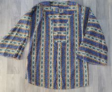 1960s Vintage floral silky bell sleeve split neckline tunic blouse