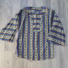 1960s Vintage floral silky bell sleeve split neckline tunic blouse