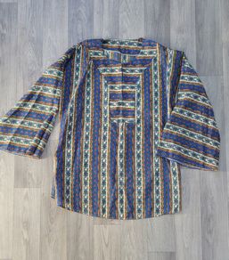 1960s Vintage floral silky bell sleeve split neckline tunic blouse