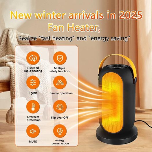 Low Energy Silent, 600W / 1200W PTC Electric Heater with Tip-Over and Overheat Protection, 3 Adjustable Modes & Thermostat, Suitable for Office Home Dorm
