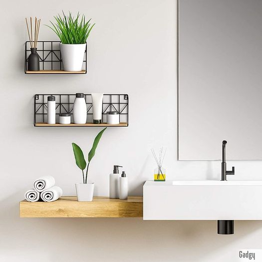 Floating Shelves | Set 2 Piece Shelves for Wall | Small Shelf | Wooden Shelves | Wire Shelf | Floating Shelves Wood | Black Metal Shelf | Rustic Floating shelves | Home Accessories Living Room
