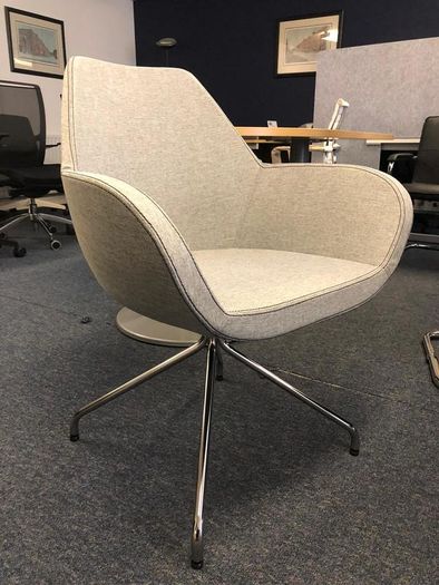 Fan Fabric Armchair Chrome Base Light Grey Finish