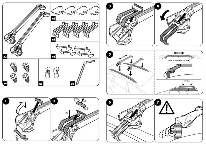 Roof bars for closed roof rails, Universal, 78-119 cm, 75 kg,