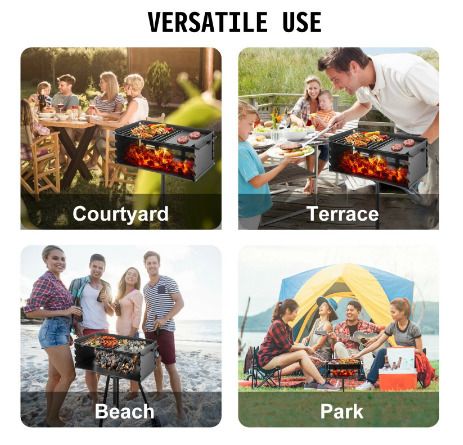 25x17 Inch Charcoal Grill Heavy Duty BBQ Single Post w/ Cooking Grate Adjustable Park-Style Camping Outdoor