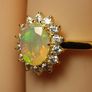 Gold Plated Sterling Silver Rare Facet cut Ethiopian Welo Opal and Lab Grown Moissanite Oval Cluster Ring Image 7