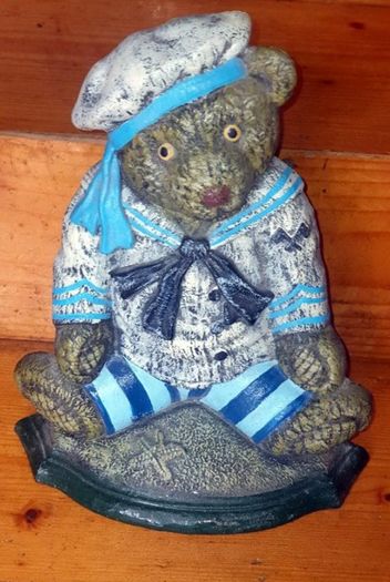 Vintage 12" Cast Iron Sailor Bear Doorstop