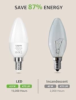 E14 LED Light Bulb, Small Edison Screw SES Candle Bulbs, 4.9W 470lm, 40W Equivalent E14 Bulb, Warm White 2700K E14 LED Bulb, Energy Saving Candle Light Bulbs, Non-dimmable, Pack of 6
