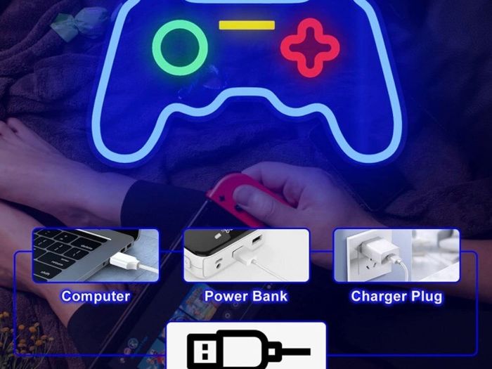 Game Neon Sign(16"x10.8"),Cisteen Gamepad Neon Light Sign with Acrylic Board, USB Powered Led Wall Light Decorations,Gaming Neon Lights for Bedroom,Game Room,Man Cave,Bar,Party