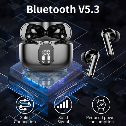 Earbuds, Bluetooth 5.3 Headphones In Ear with 4 ENC Noise Cancelling Mic, Btootos New Bluetooth Earbuds Mini Deep Bass Stereo Sound, 36H Playtime LED Display Wireless Earphones