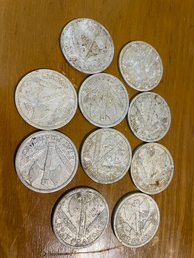 Collection of 10 French 2 Franc coins - 1943-1944