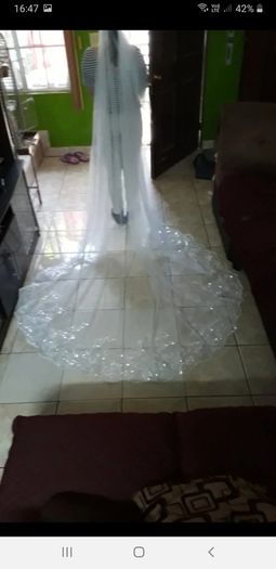 Cathedral Length Crystal and Lace Veil With Comb