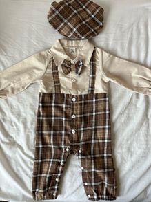 Cute 6-9mo baby boy lapel suspender onesie