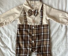 Cute 6-9mo baby boy lapel suspender onesie