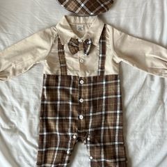 Cute 6-9mo baby boy lapel suspender onesie