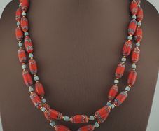 Antique Venetian Style Trade Glass & Stripe Skyblue Glass Beads Necklace