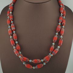Antique Venetian Style Trade Glass & Stripe Skyblue Glass Beads Necklace