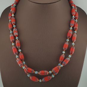 Antique Venetian Style Trade Glass & Stripe Skyblue Glass Beads Necklace