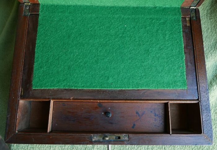 Antique 1800s Wood Folding Portable Travel Writing Lap Desk Campaign Box Case Key
