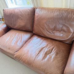 2 x Brown Leather 2-Seater Sofas