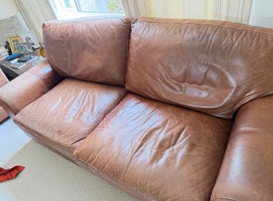 2 x Brown Leather 2-Seater Sofas