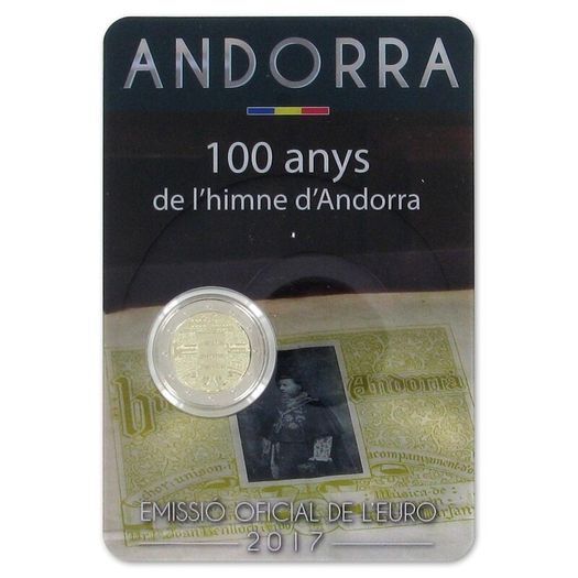 Andorra 2 Euro Commemorative Coin 2017 - 100 Years of the Andorra Anthem. Blister Card. BU