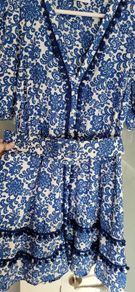 SAVIDA blue and white ethnic print belted dress Sz 38 (Fit 8-10 UK)  - Bnwot