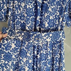 SAVIDA blue and white ethnic print belted dress Sz 38 (Fit 8-10 UK)  - Bnwot