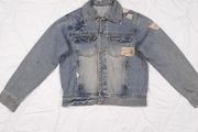 Superfly Patched Distressed Blue Denim Trucker Jacket Size L
