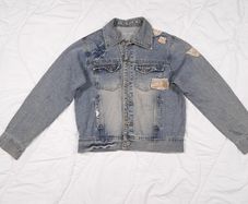 Superfly Patched Distressed Blue Denim Trucker Jacket Size L