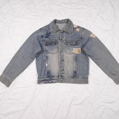 Superfly Patched Distressed Blue Denim Trucker Jacket Size L