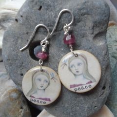 Handmade earrings,Peace earrings,Pink Tourmaline,Silver filled