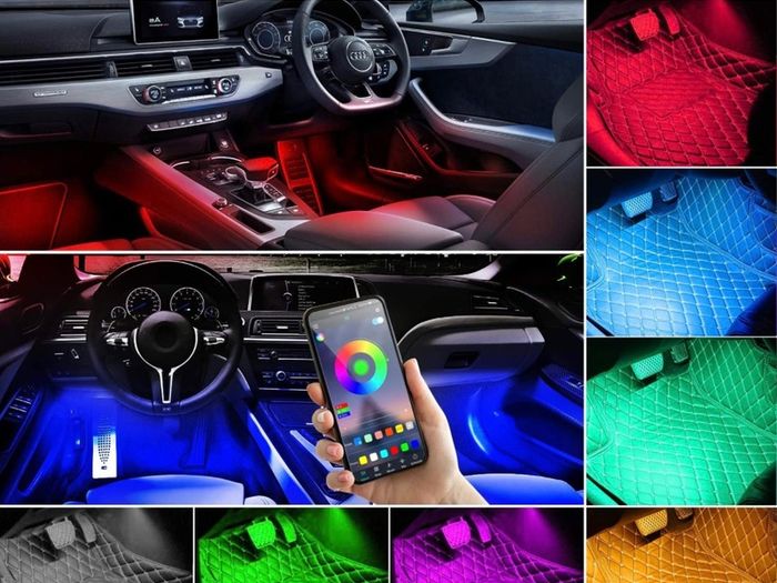 Car LED Strip Light, 48 LED Multicolor Car Atmosphere Lighting, with APP Control & Lights Dance with Music, Car Cigarette Lighter Included