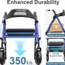 Foldable Rollator Walkers with Seat for Seniors, 8'' Big Wheels, 350 lb. Weight Capacity, Adjustable Handles and Seat Height, Lightweight Rolling Walker, Blue Image 2