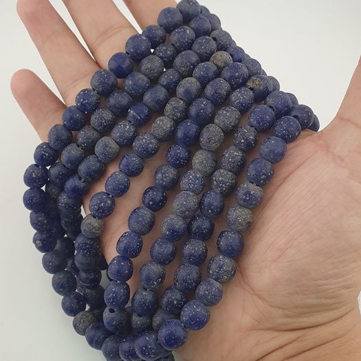 Antique African Style Cobalt Blue 9 -10mm Glass Beads Strands
