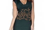 Beautiful green bandage dress with gold beads