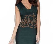 Beautiful green bandage dress with gold beads